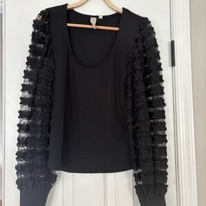 Dolan Black Blouse with Textured Sleeves